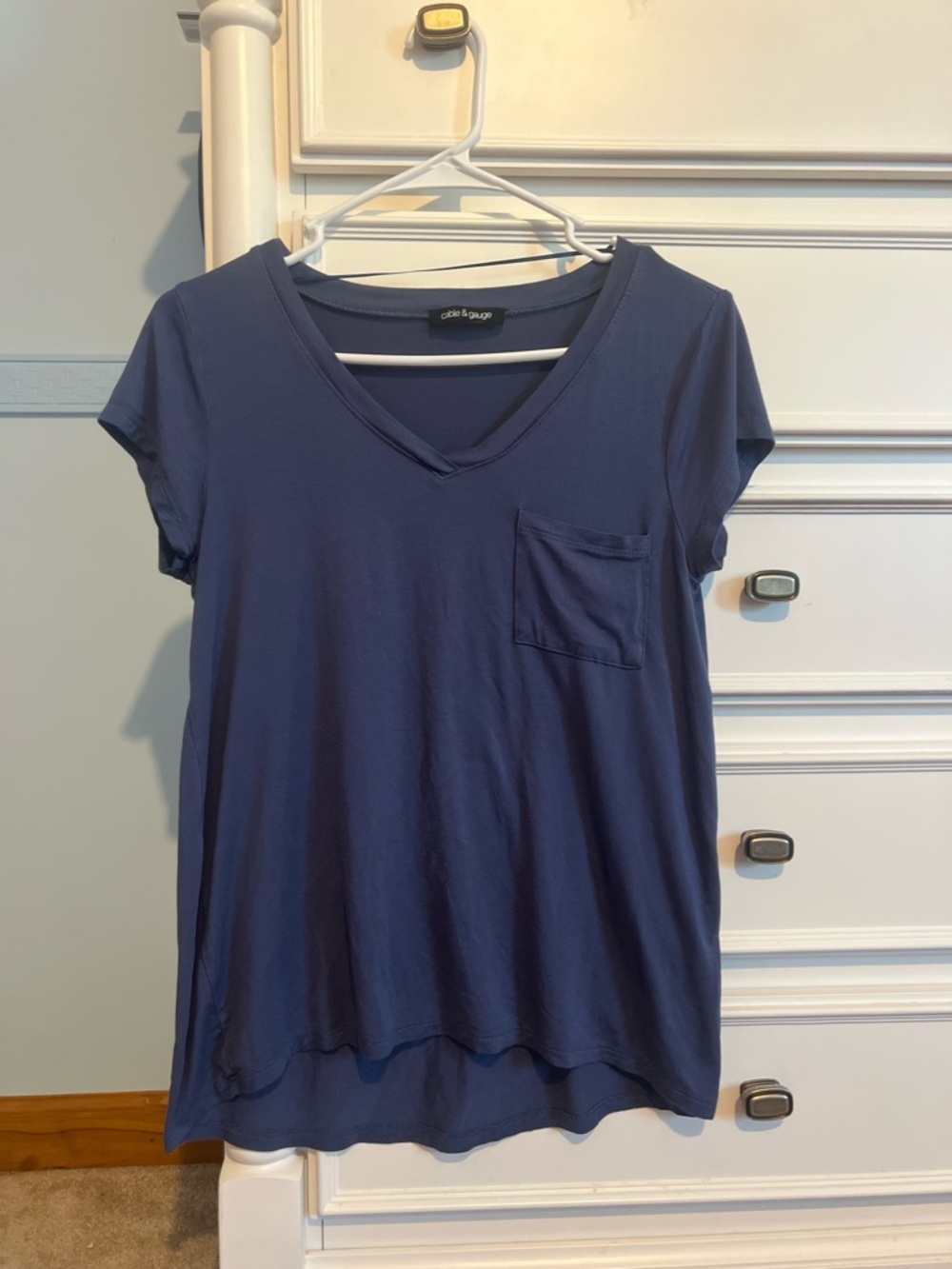 Cable & Gauge Navy V-Neck Pocket Tee - Short Sleeve Women's Top